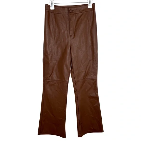 ❌SOLD❌ Free People | Sasha Vegan Kick Flare Pants; Faux Leather; Brown, Sz 6 - Picture 3 of 15